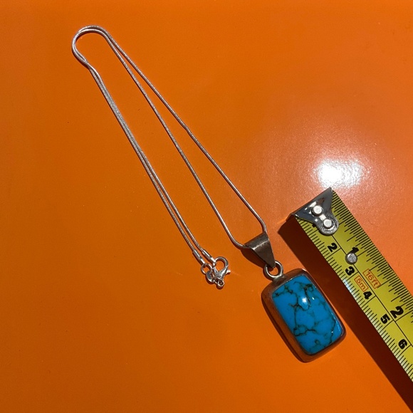 Large Southwestern Vintage Sterling Silver Turquoise 1” Pendant 20” Necklace - Picture 5 of 10